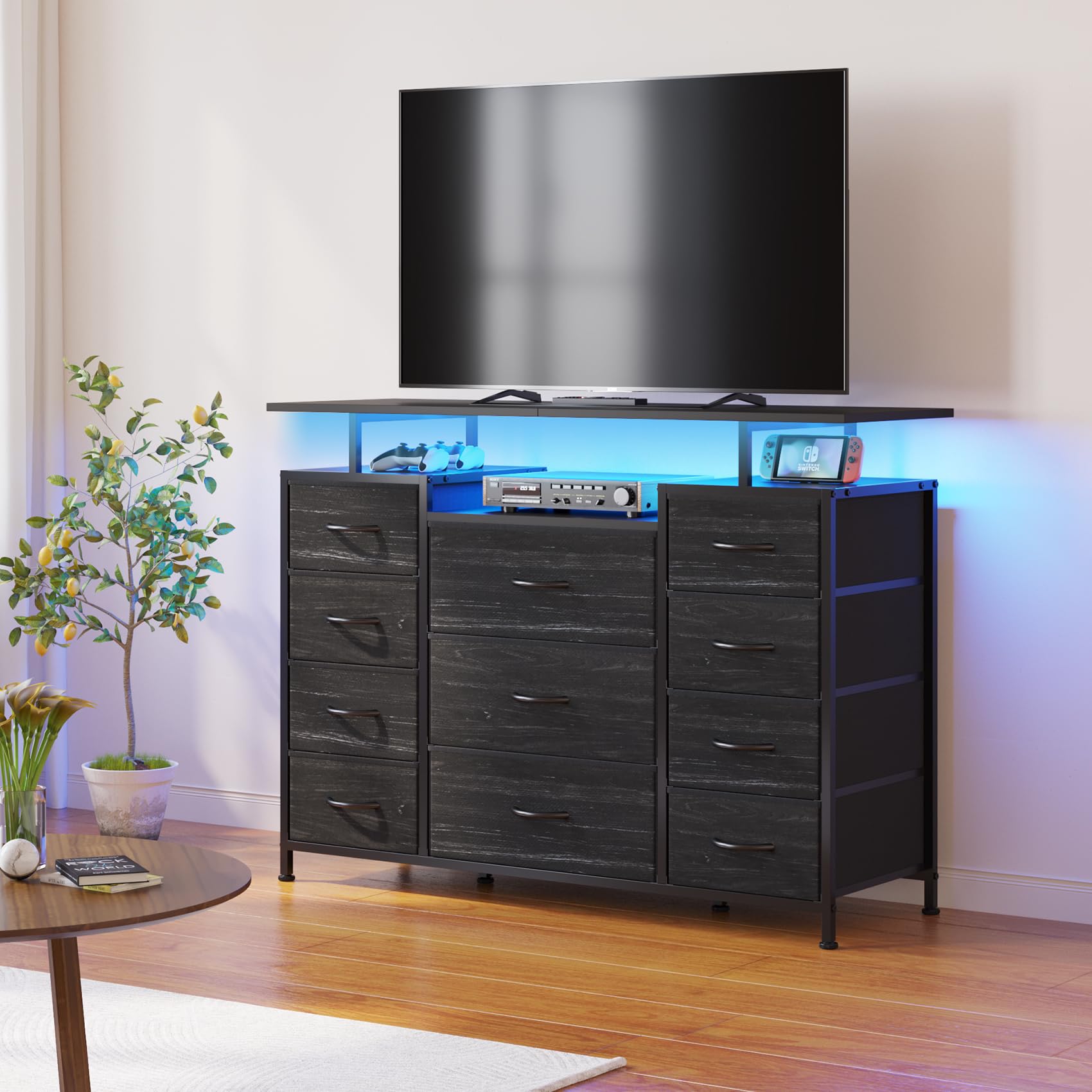 11 Drawers Dresser with Fabric Drawers,Charging Station