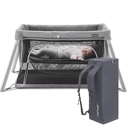 2 in 1 Portable Travel Crib for Toddler, Foldable Crib for Baby, Lightweight Playpen Collapsible Playard with Soft Mattress, Easy to Carry Baby Travel Bed for Outdoor, Indoor (Black)