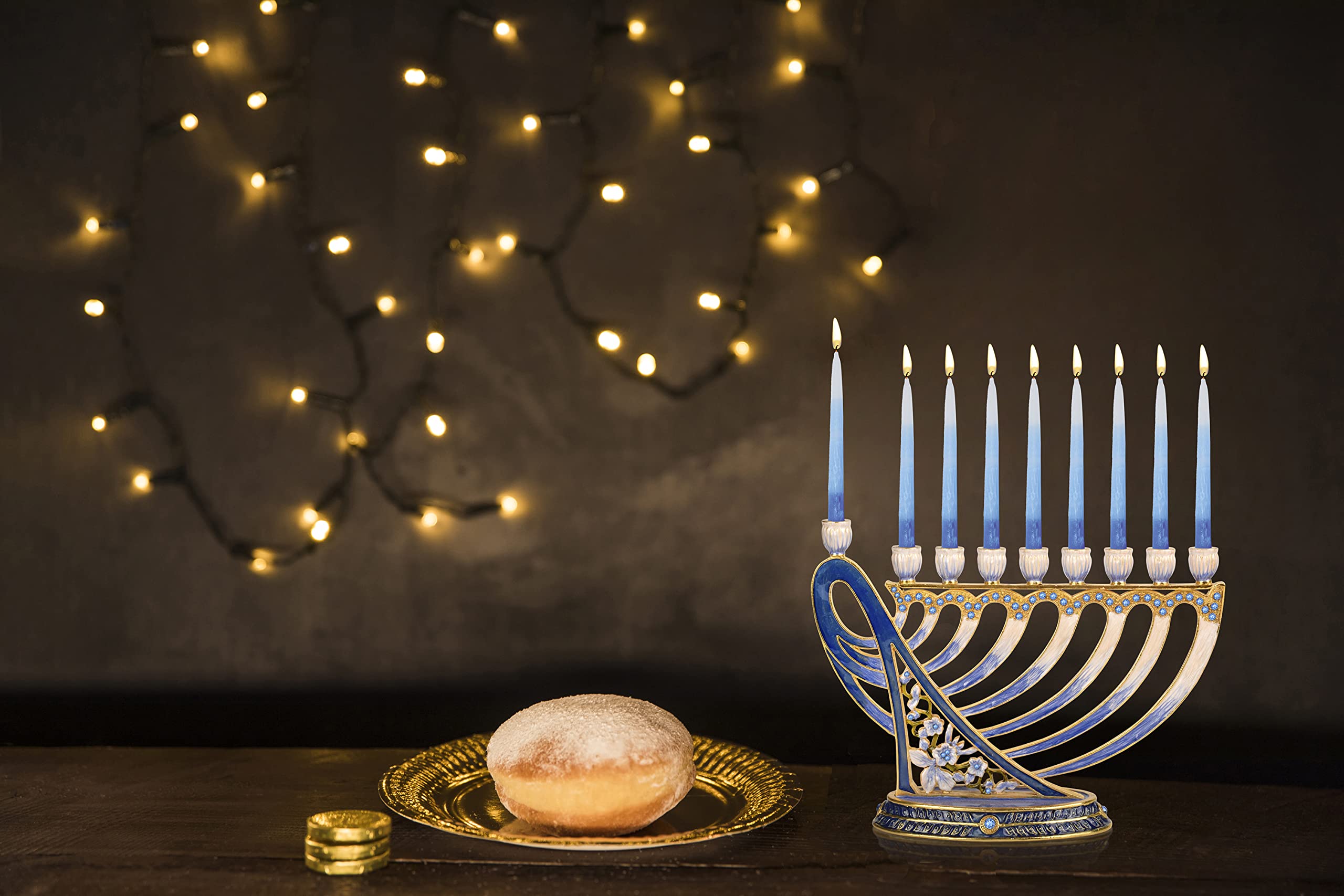 Hanukkah Menorah - Fits All Standard Chanukah Candles - Modern Jeweled Candle