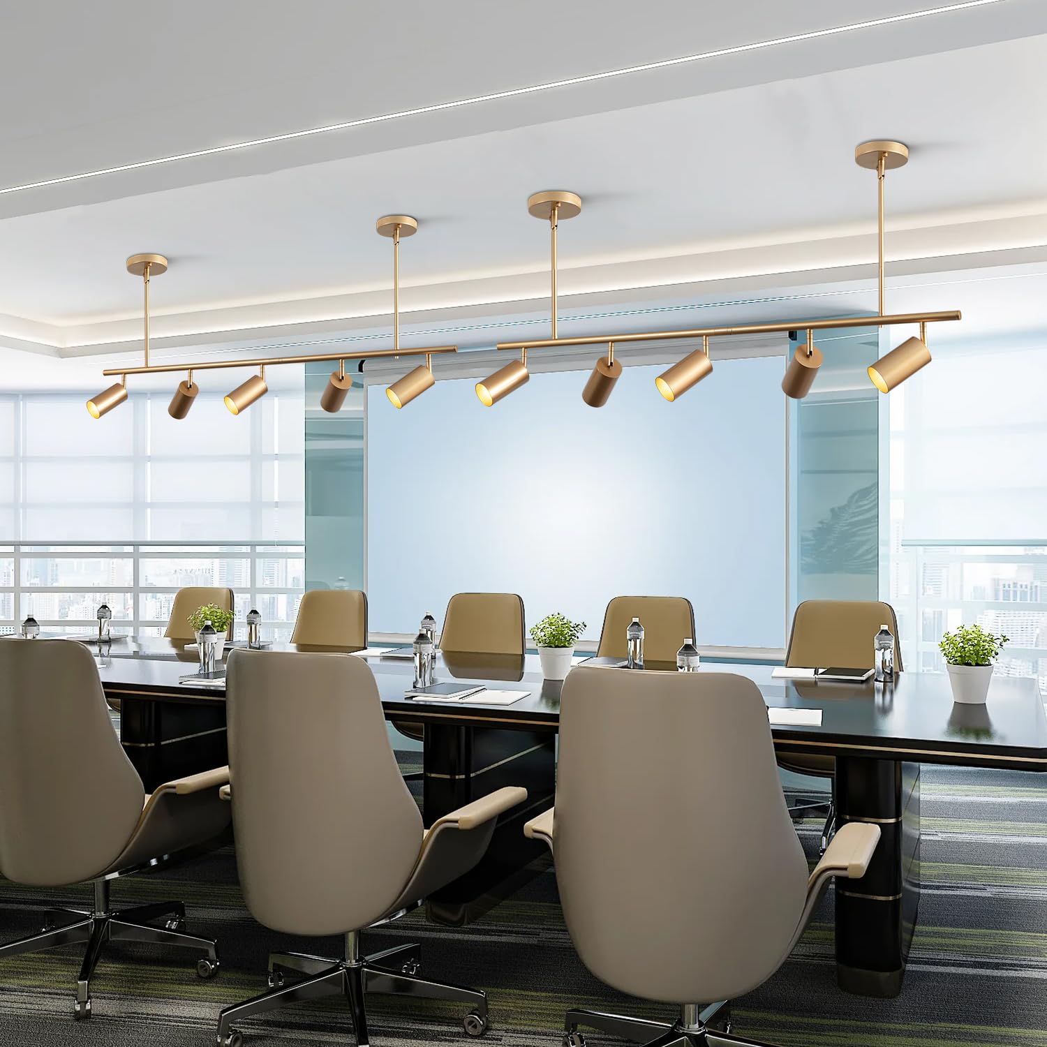 5-Light LED Track Lighting Kit Gold Track Light Flexibly Rotatable Light Head Modern