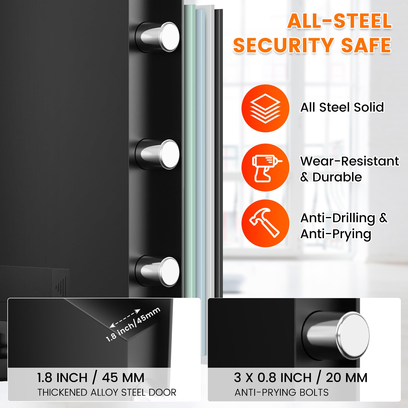 3.3 Cub Large Fireproof Safe for Home Use, Digital Home Safes Water and Fireproof with Backup Keys and Alarm System, Anti-Theft Fire Proof Safe Box for Home Office