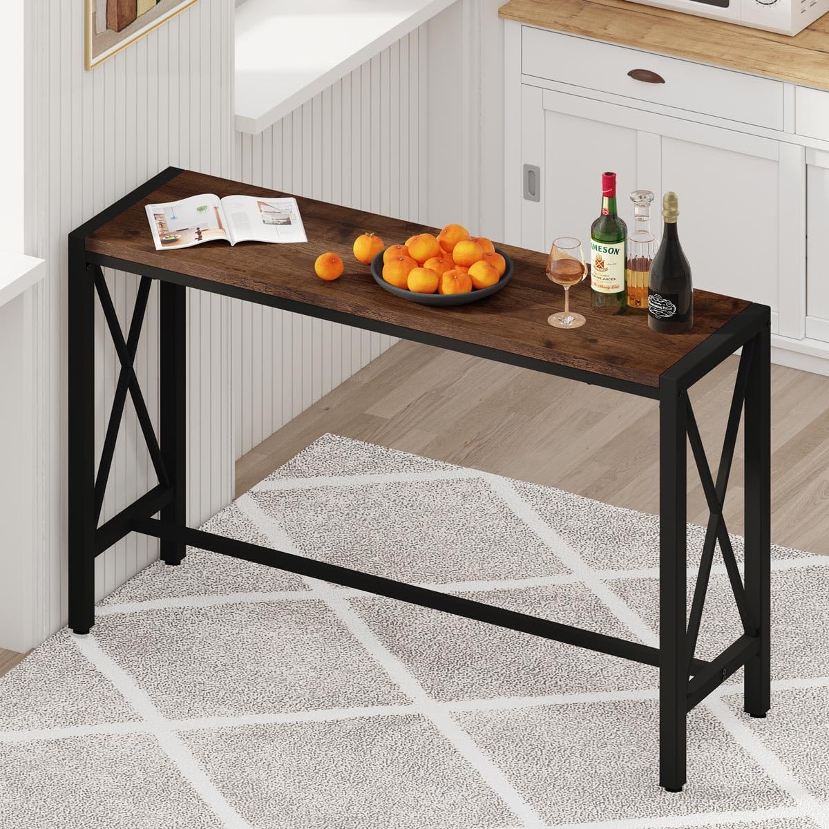 Bar Table, 55" Counter Height Table, Narrow Tall Behind Couch Sofa Table