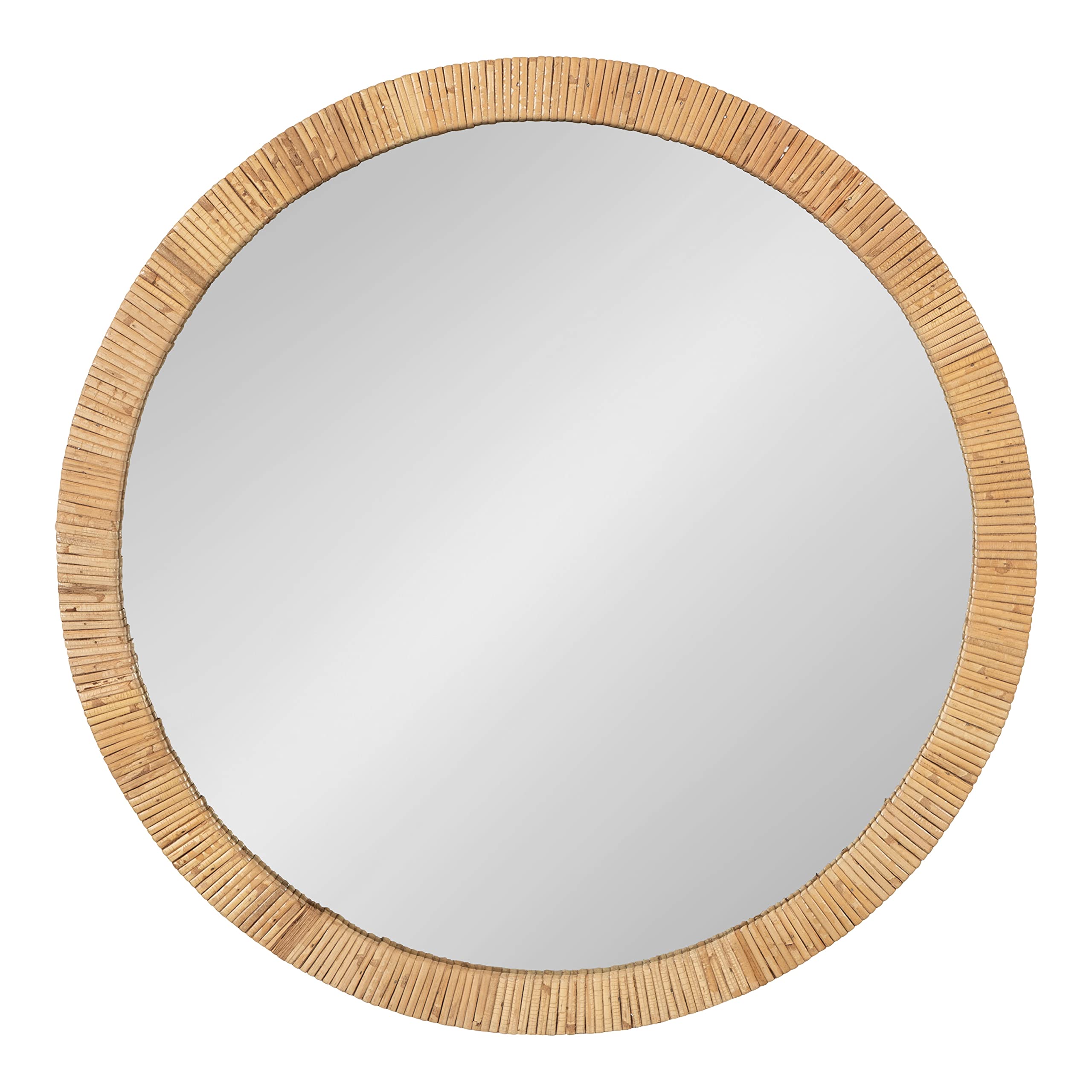 Rahfy Boho Round Rattan Mirror, 28 Inch Diameter, Natural Wood,Bathroom Vanity Mirrors