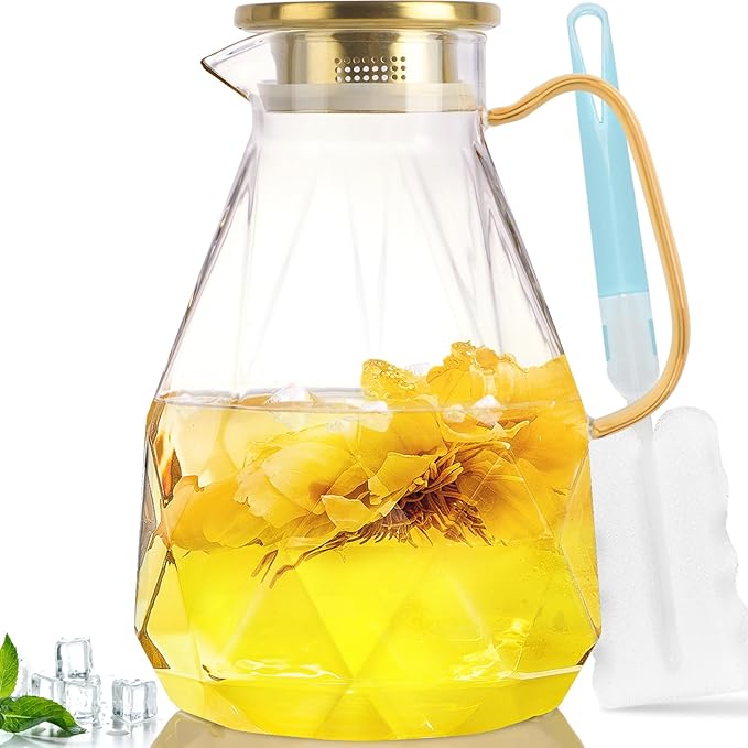 Glass Pitcher,74oz/2.2 Liter Water Pitcher with Lid,Beverage Serveware
