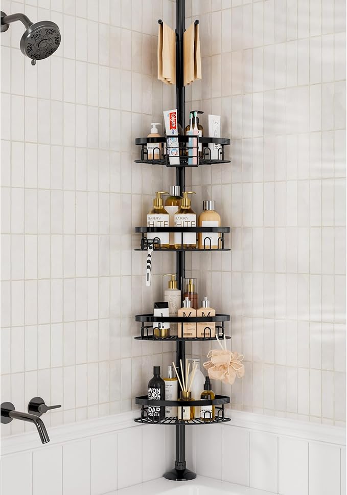 Rustproof Shower Corner Caddy Shelf for Bathroom Tension Pole Organizer
