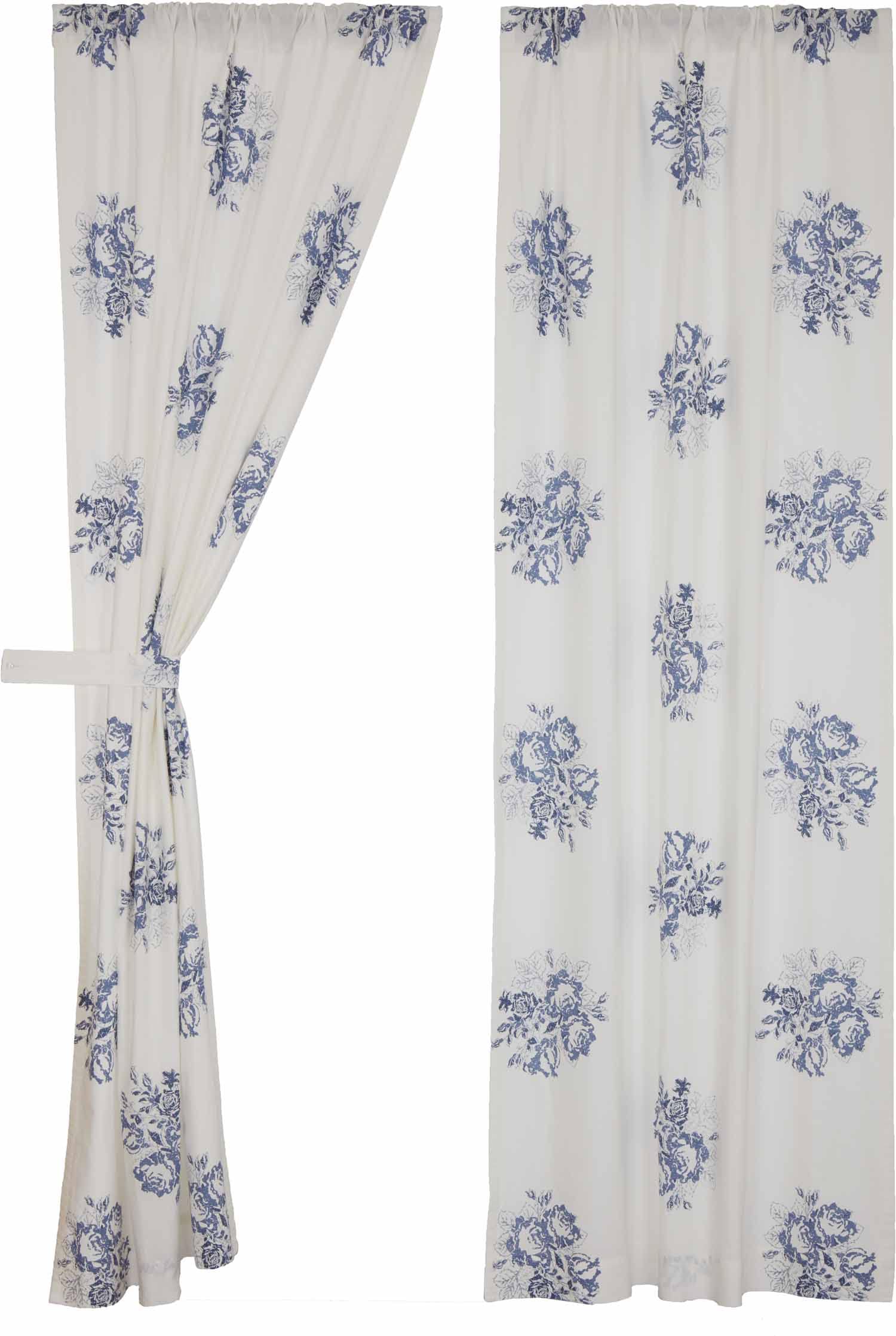 Lydia Blue Panel Curtains, Set of 2 Panels, 96" L x 50" W, Vintage Farmhouse