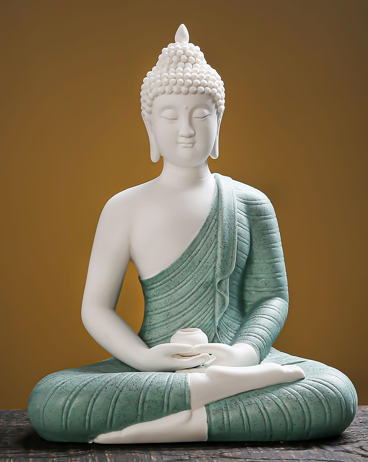 12 inch Green Buddha Statue for Home Decor, Ceramic Meditation Buddha Decoration