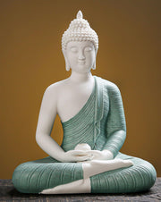 12 inch Green Buddha Statue for Home Decor, Ceramic Meditation Buddha Decoration
