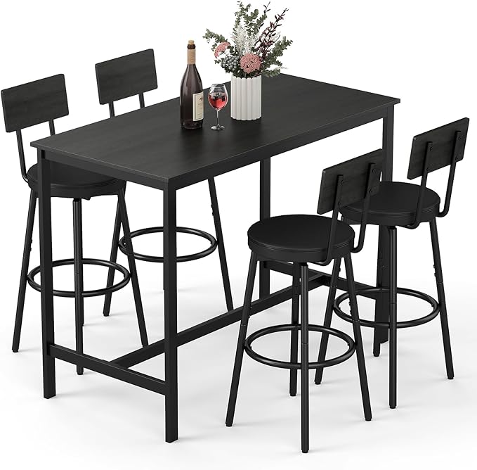 Dining Table Set for 4, 5-Piece Bar Table Set, Kitchen Table and Chairs