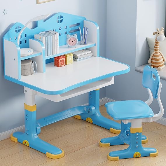 Kids Desk and Chair Set, Height Adjustable Child's School Study Writing