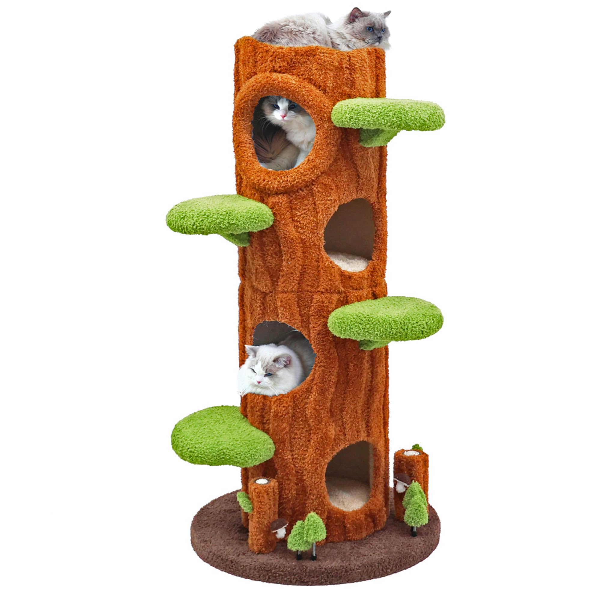 Magic Forest Cat Tree Tower, 62 inches Tall, Real Solid Wood Cat Tree