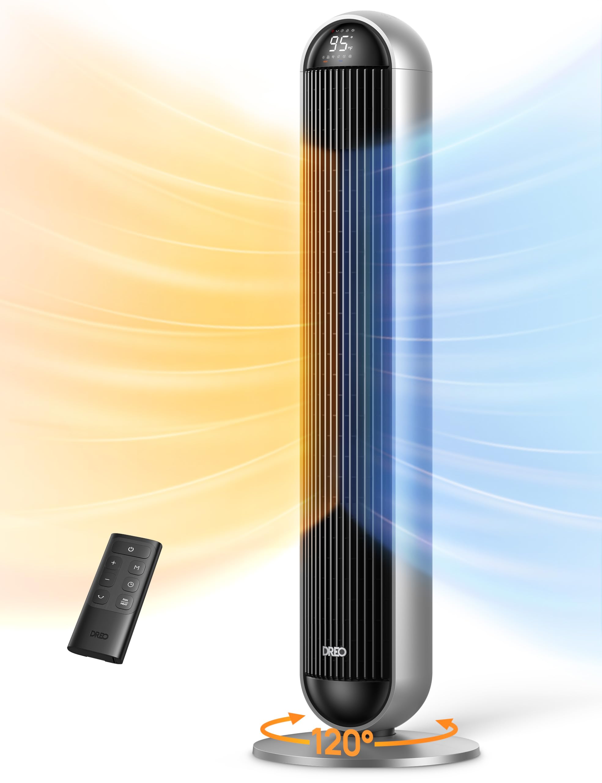 Tower Fan and Heater Combo, 29.2ft/s Standing Fans for Bedroom, 17 Levels, 6 Modes