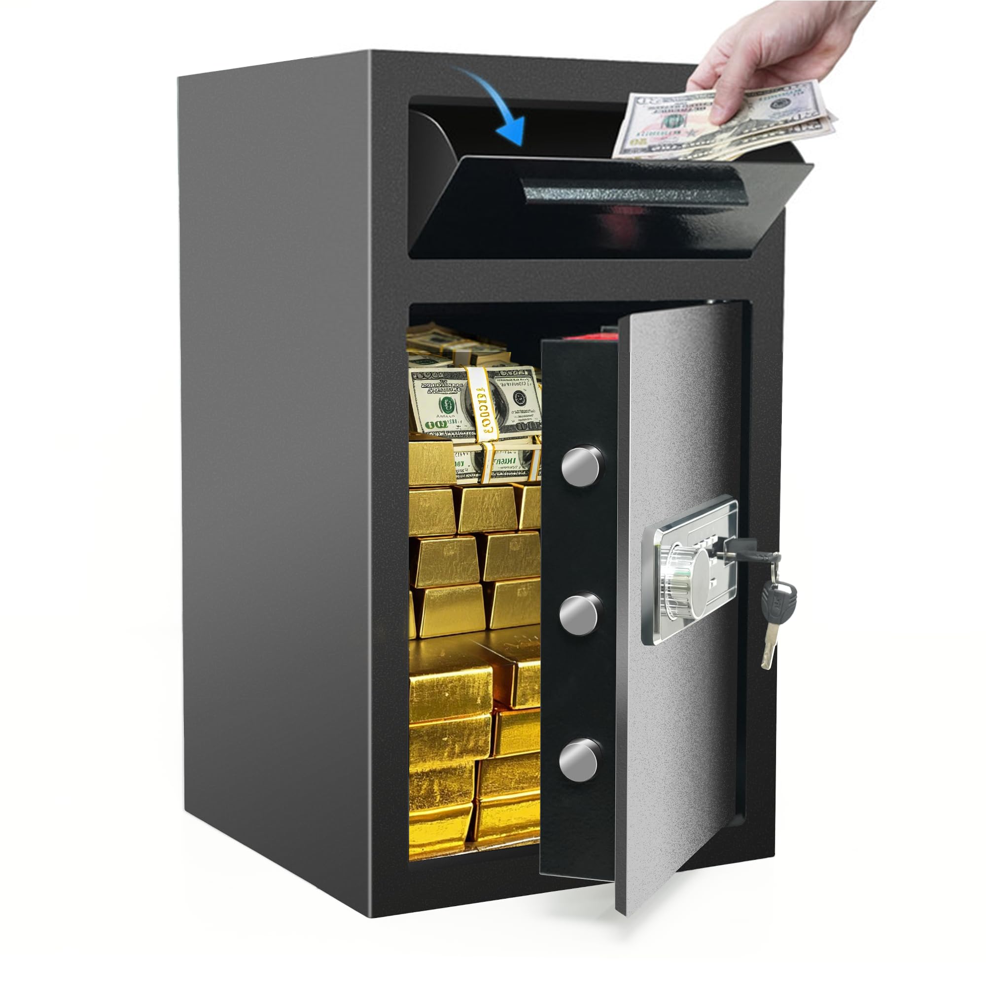 4 Cuft Drop Safe Box for Business, Depository Safe with Drop Slot, Anti-Theft Money Safe with Digital Lock & Key, 2-in-1 Drop Slot Safes for Home Business Use, Cash Document Jewelry Storage (4 CU FT)