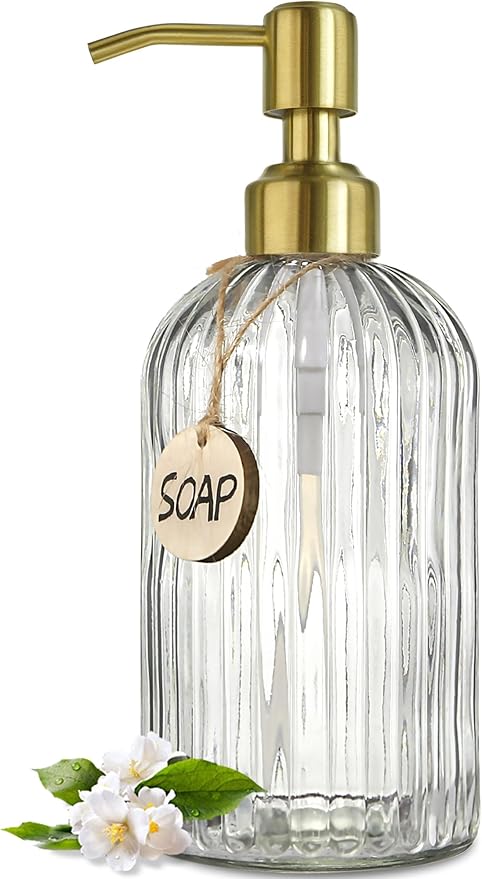 18Oz Simple Glass Soap Dispenser with Black Rust Proof Pump,Refillable Kitchen Soap