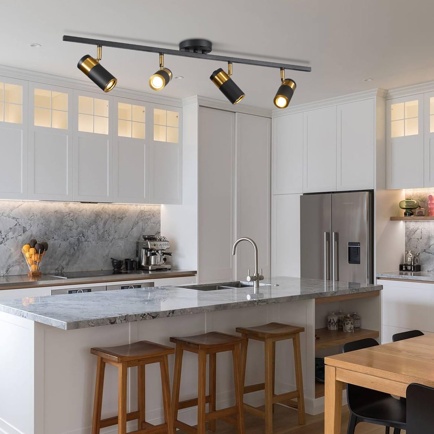 4 Lights Matte Black Track Lighting Modern Flush Mount Ceiling Light Modern