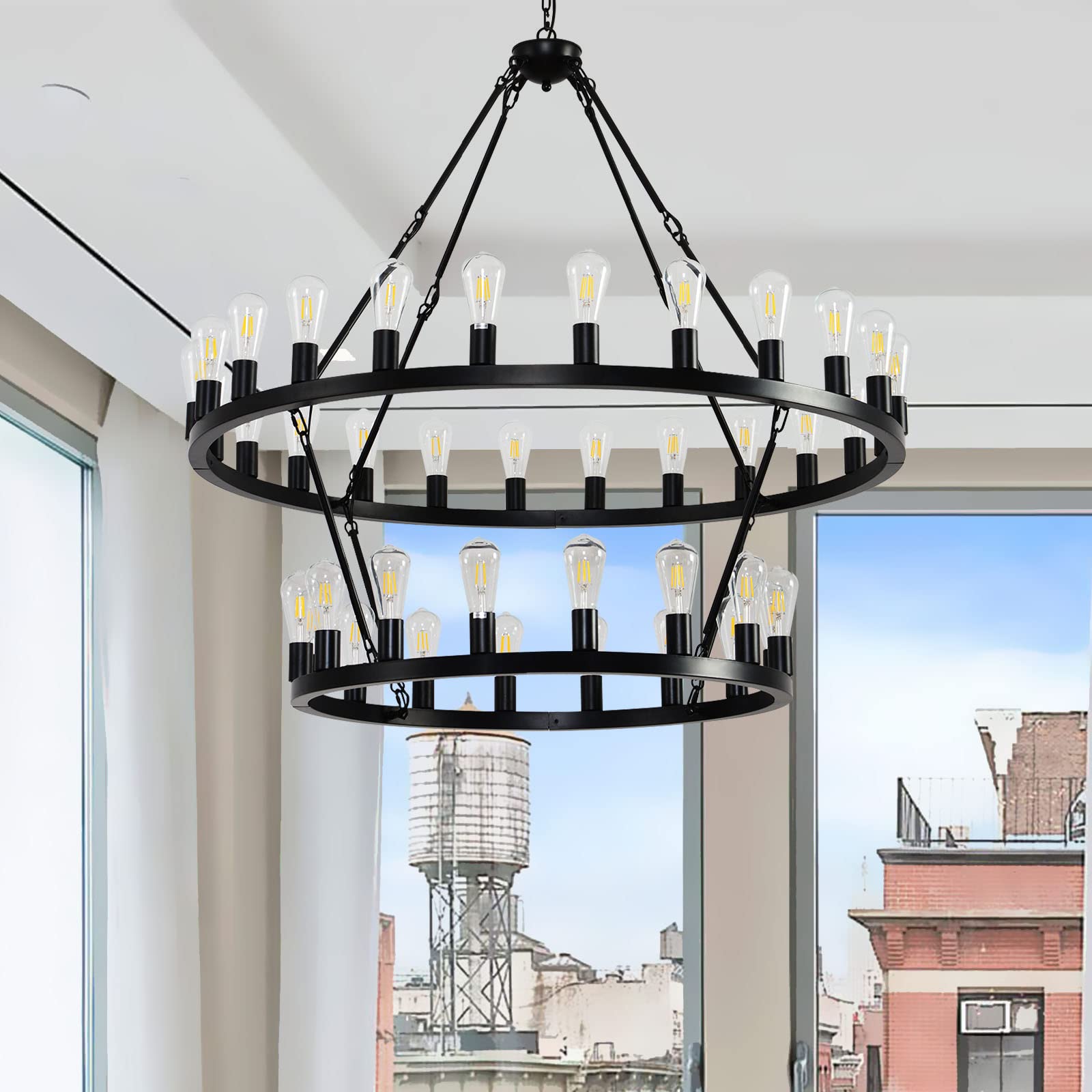 48 Inch Black Extra Large Wagon Wheel Chandelier