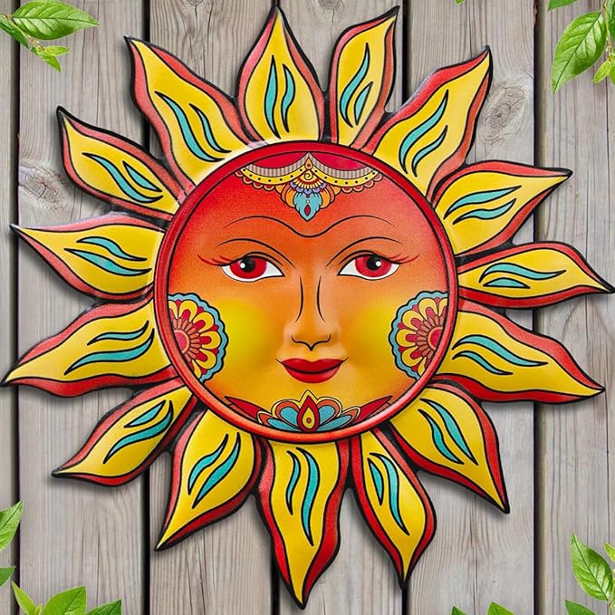 Metal Sun Flower Wall Decor,13inches Sun Wall Art Hanging Decoration for Indoor