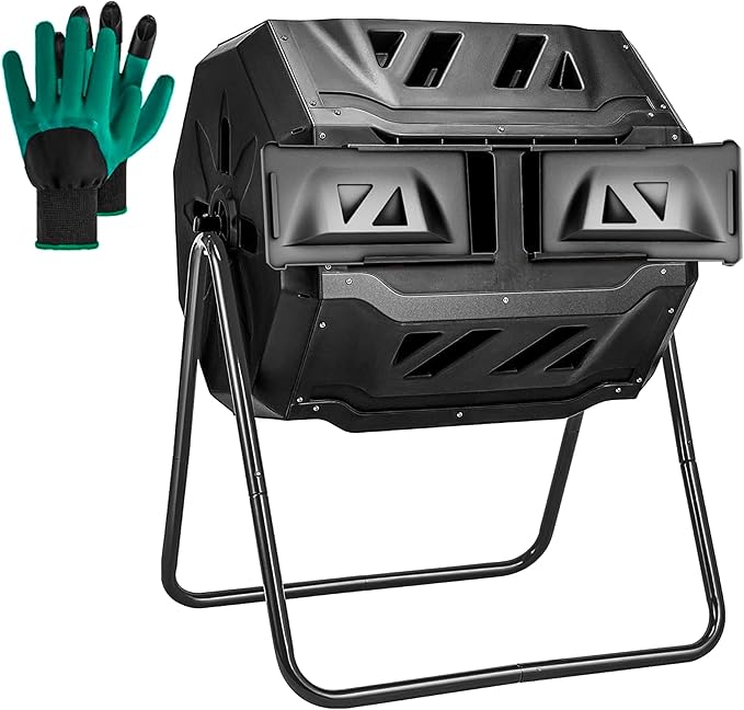 Compost Bin Outdoor, 43 Gallon Dual Chamber Tumbling Composting Bin
