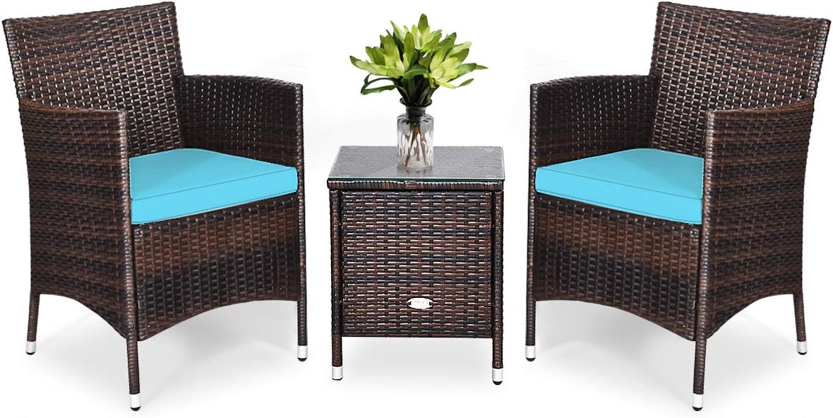 3 PCS Patio Conversation Set, Outdoor Wicker Rattan Furniture Set for Patio