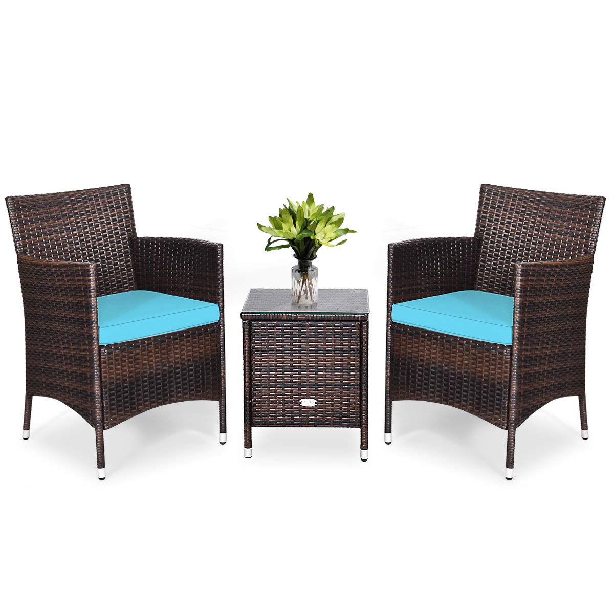 3 PCS Patio Conversation Set, Outdoor Wicker Rattan Furniture Set for Patio