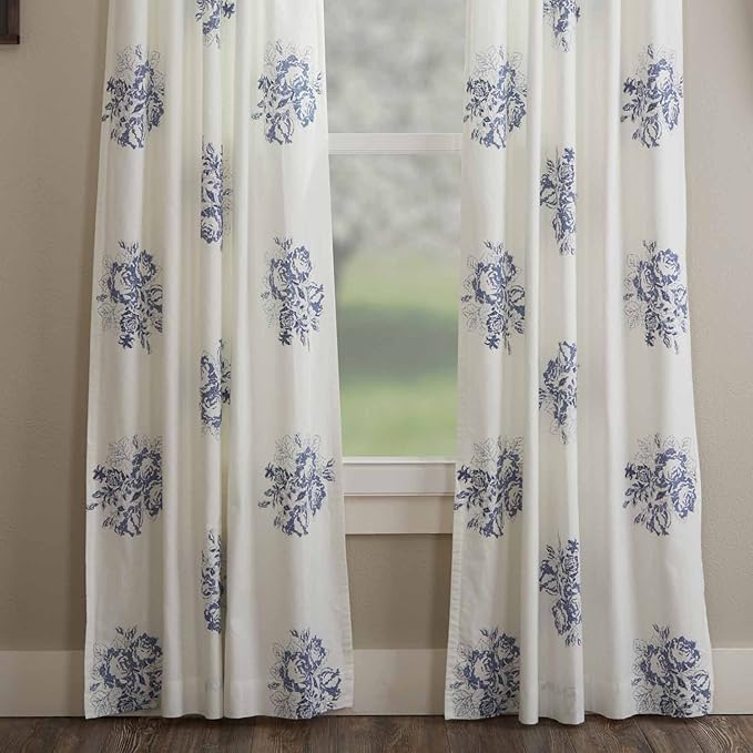Lydia Blue Panel Curtains, Set of 2 Panels, 96" L x 50" W, Vintage Farmhouse
