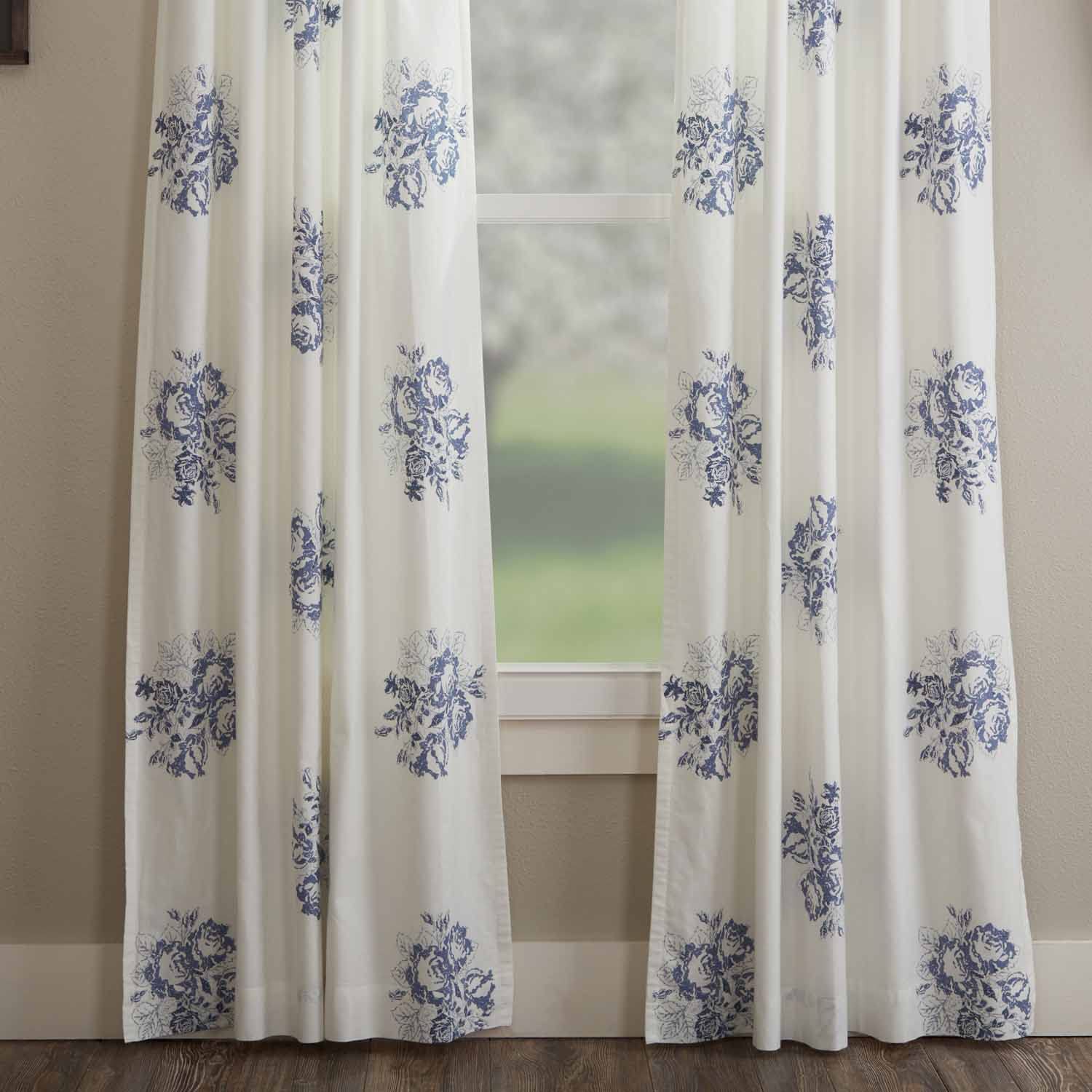 Lydia Blue Panel Curtains, Set of 2 Panels, 96" L x 50" W, Vintage Farmhouse