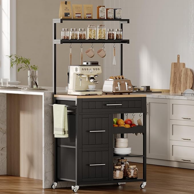 Kitchen Island with Storage, Rolling Kitchen Island Cart with Shelves and Drawers