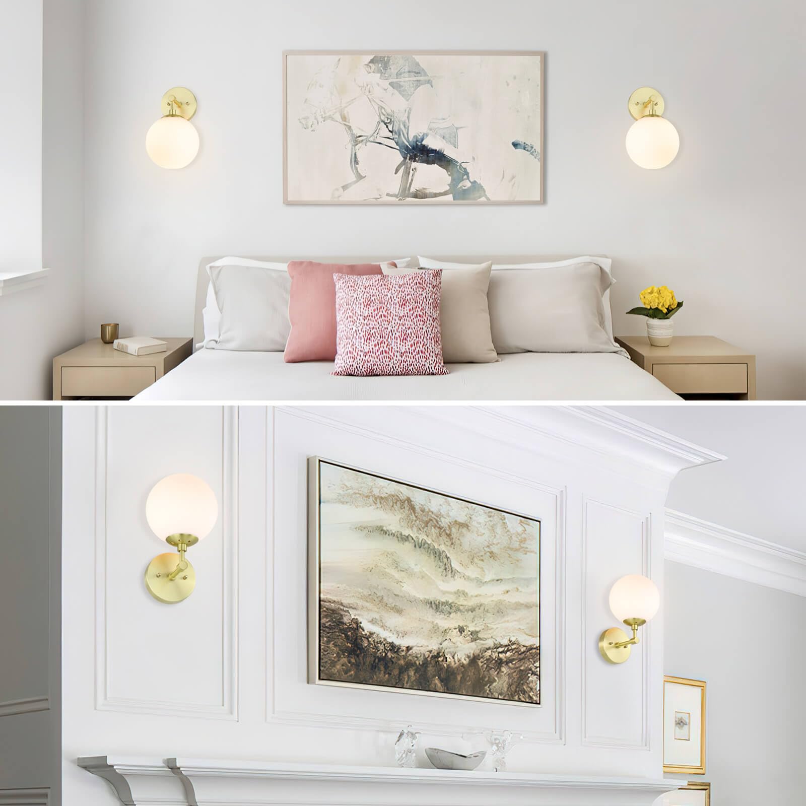 Wall Light 1 Light Vintage Wall Sconce with White Globe Glass in Satin Brass