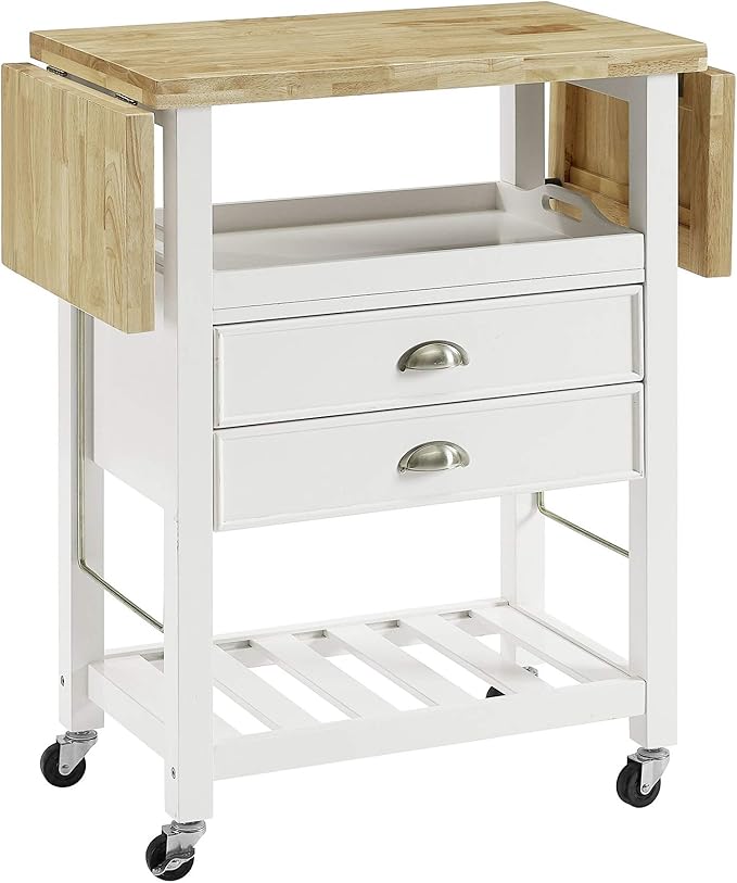 Bristol Drop Leaf Rolling Kitchen Cart with Serving Tray and Shelves