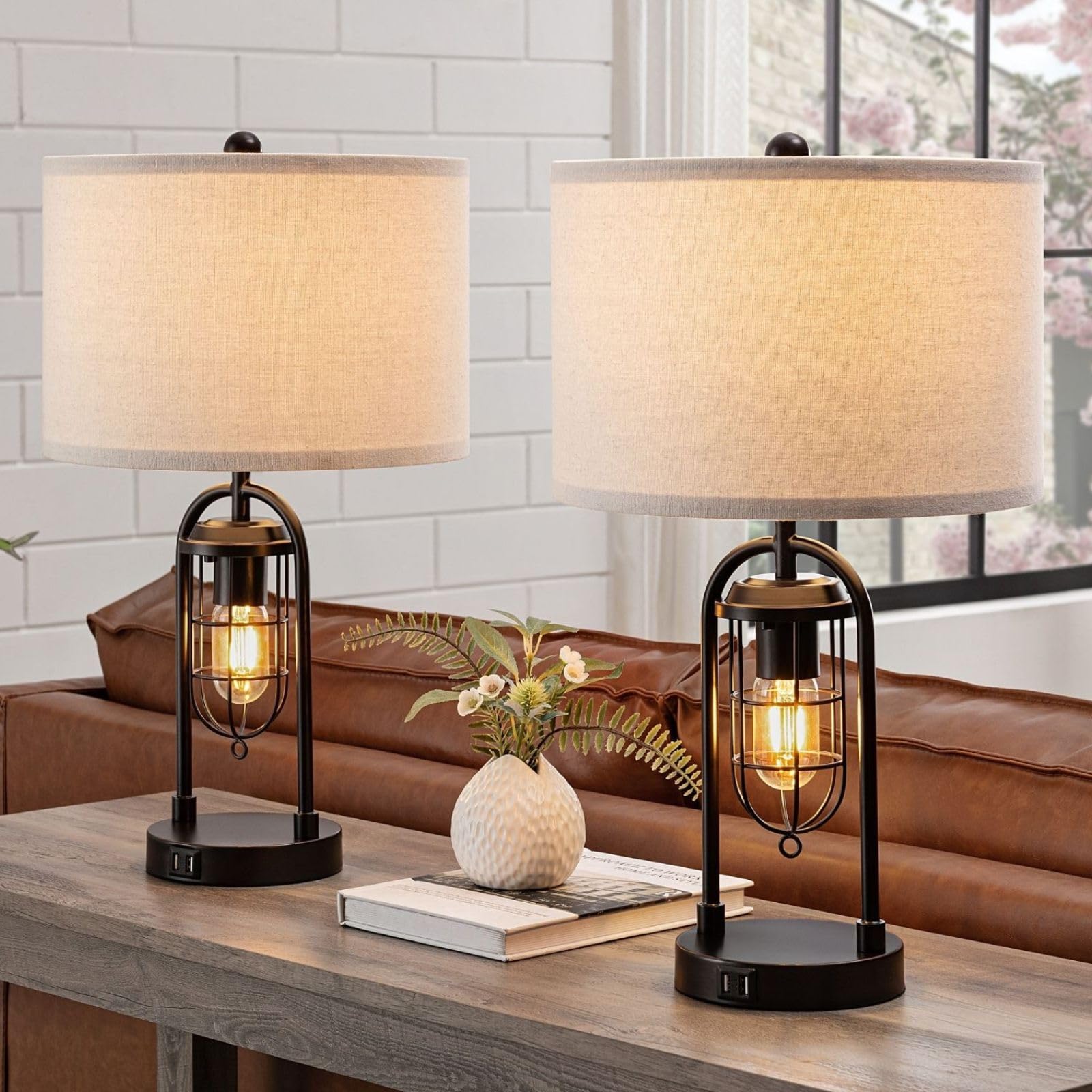 Table Lamps with USB Ports and Night Light Modern Nightstand Lamp