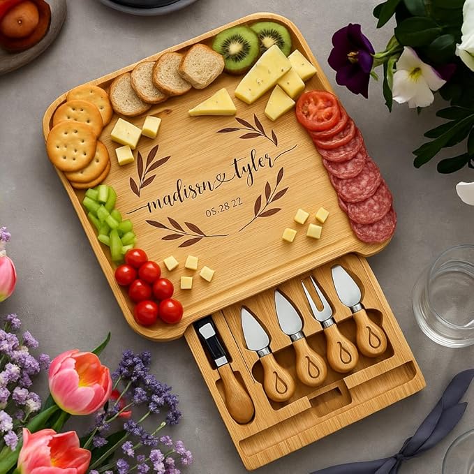 Charcuterie Board Gift Set - Bamboo Cheese Board & Knife Set
