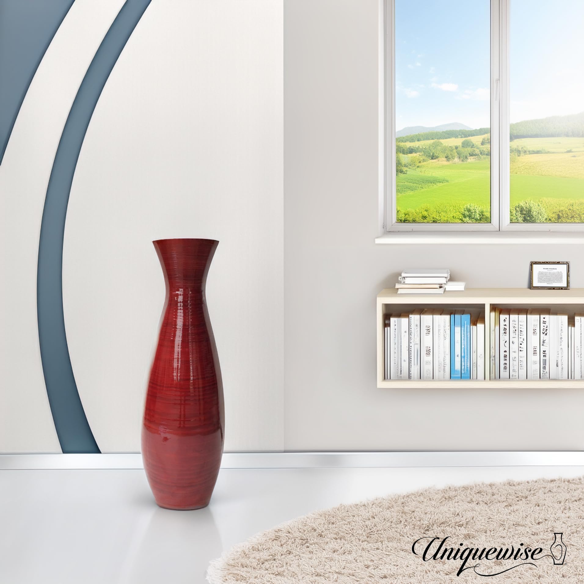 Decorative 24-inch Tall Red Bamboo Floor Vase for Modern Home, Office, Living Room