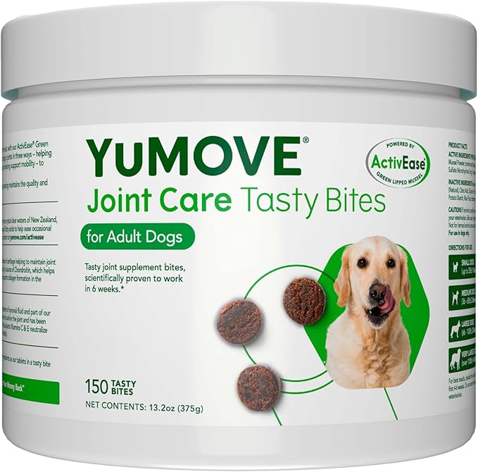 Supplement, Hip and Joint Supplement for Dogs with Glucosamine, Hyaluronic Acid, and Green Lipped Mussel and Omegas, Relief for Dog Hip and Joint Aches and Stiffness, by YuMOVE - 300 Bites