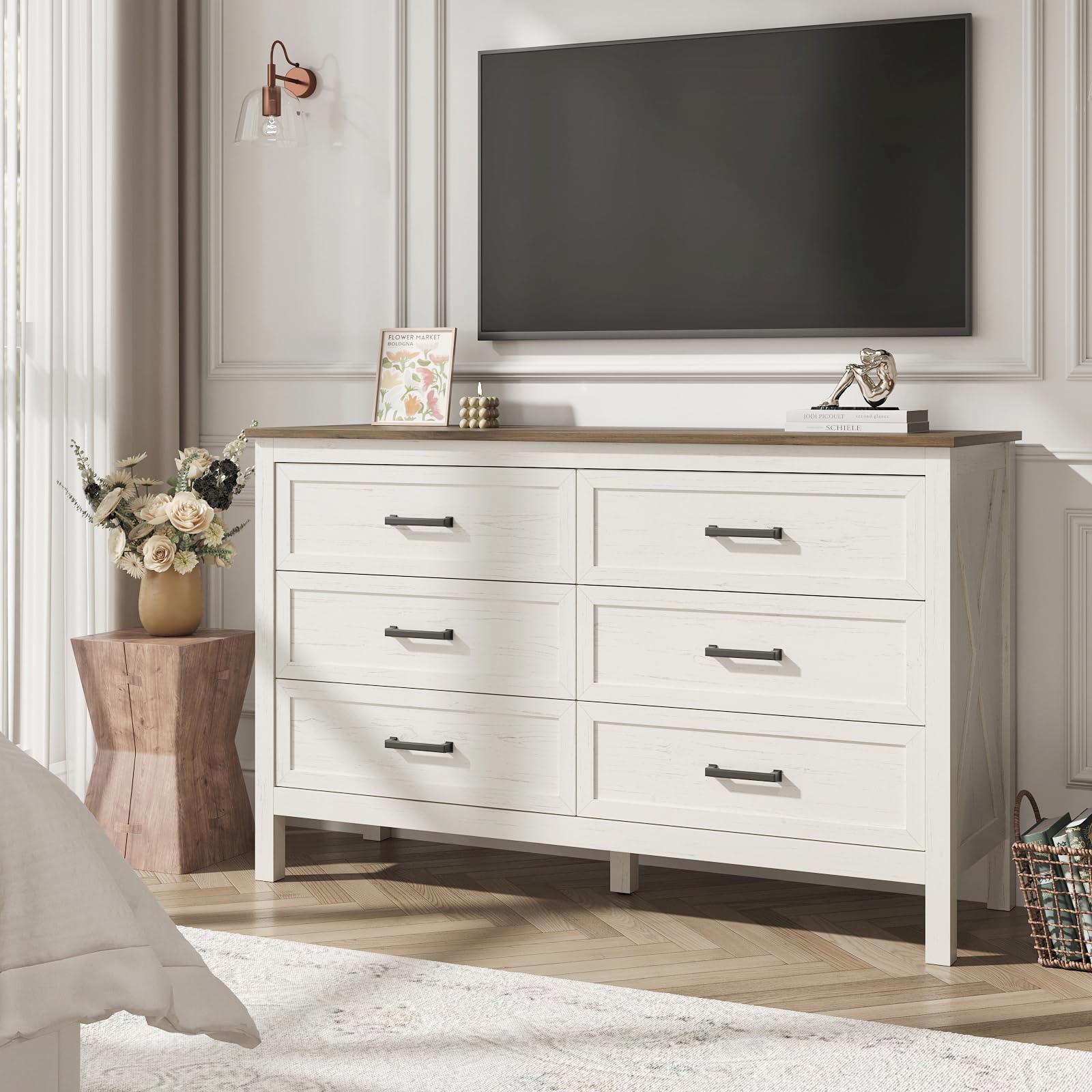 Farmhouse 6 Drawers Dresser for Bedroom, Modern Dresser