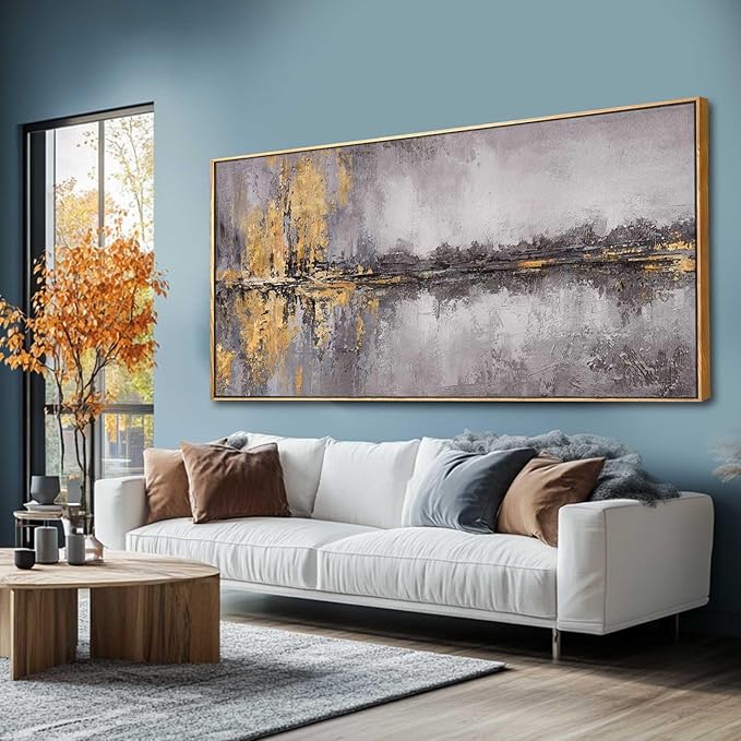 Black Line Canvas Pictures Gray Decorative Painting 29"x58" Wood Wall Art Modern Art Print