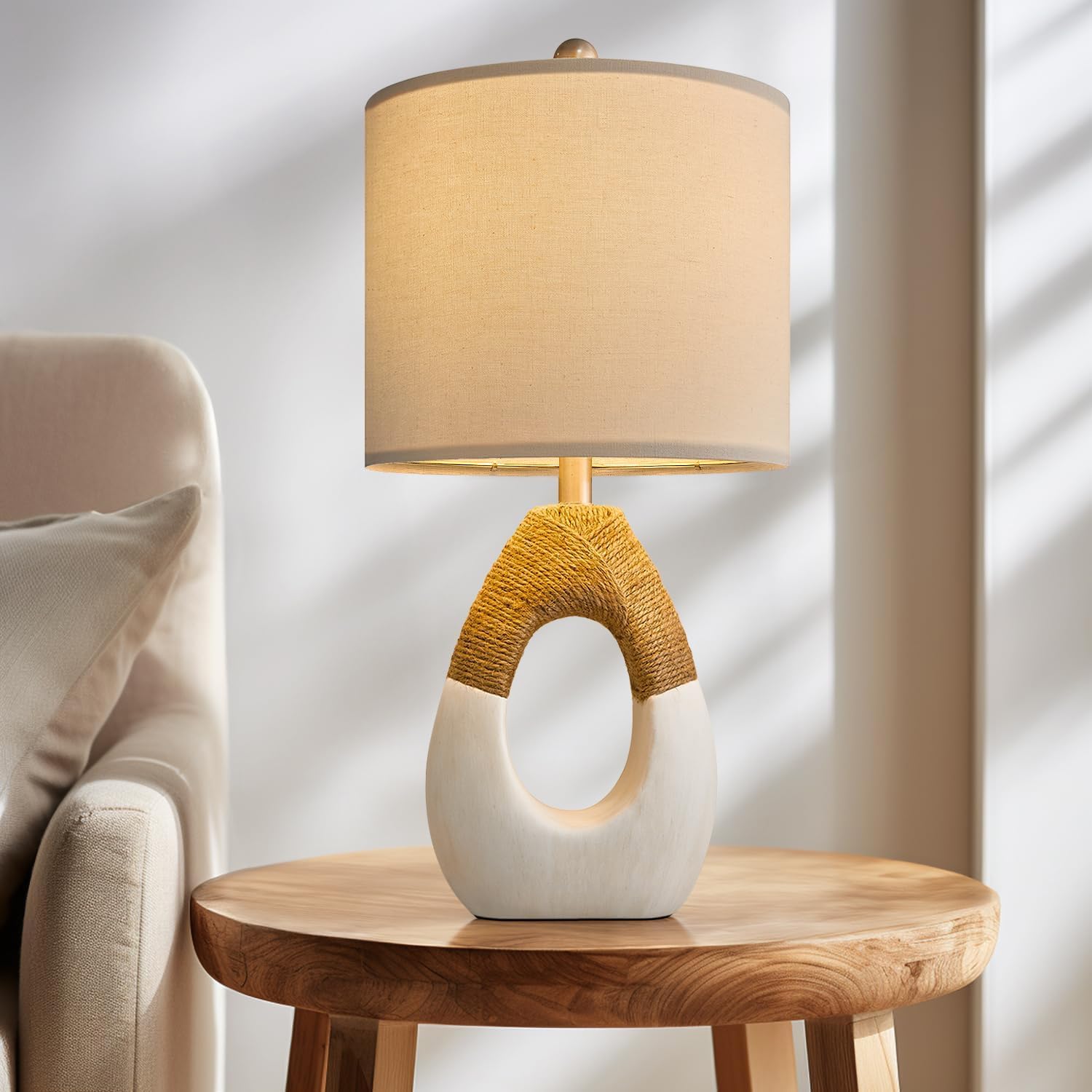 Boho Table Lamps Bedroom Living Room Set 2 Small Farmhouse Rattan Table Lamp 19