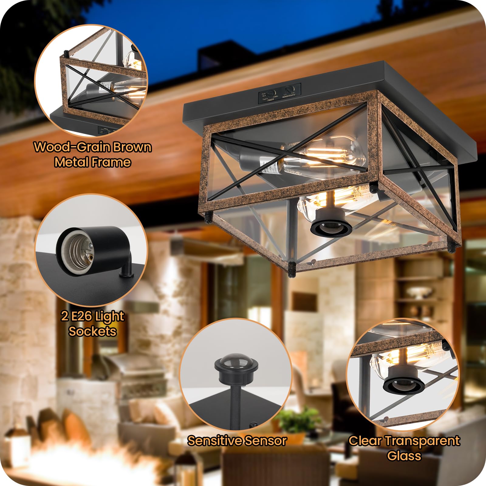 Outdoor Ceiling Light with Motion Sensor, Flush Mount Porch Ceiling Lights Outdoor