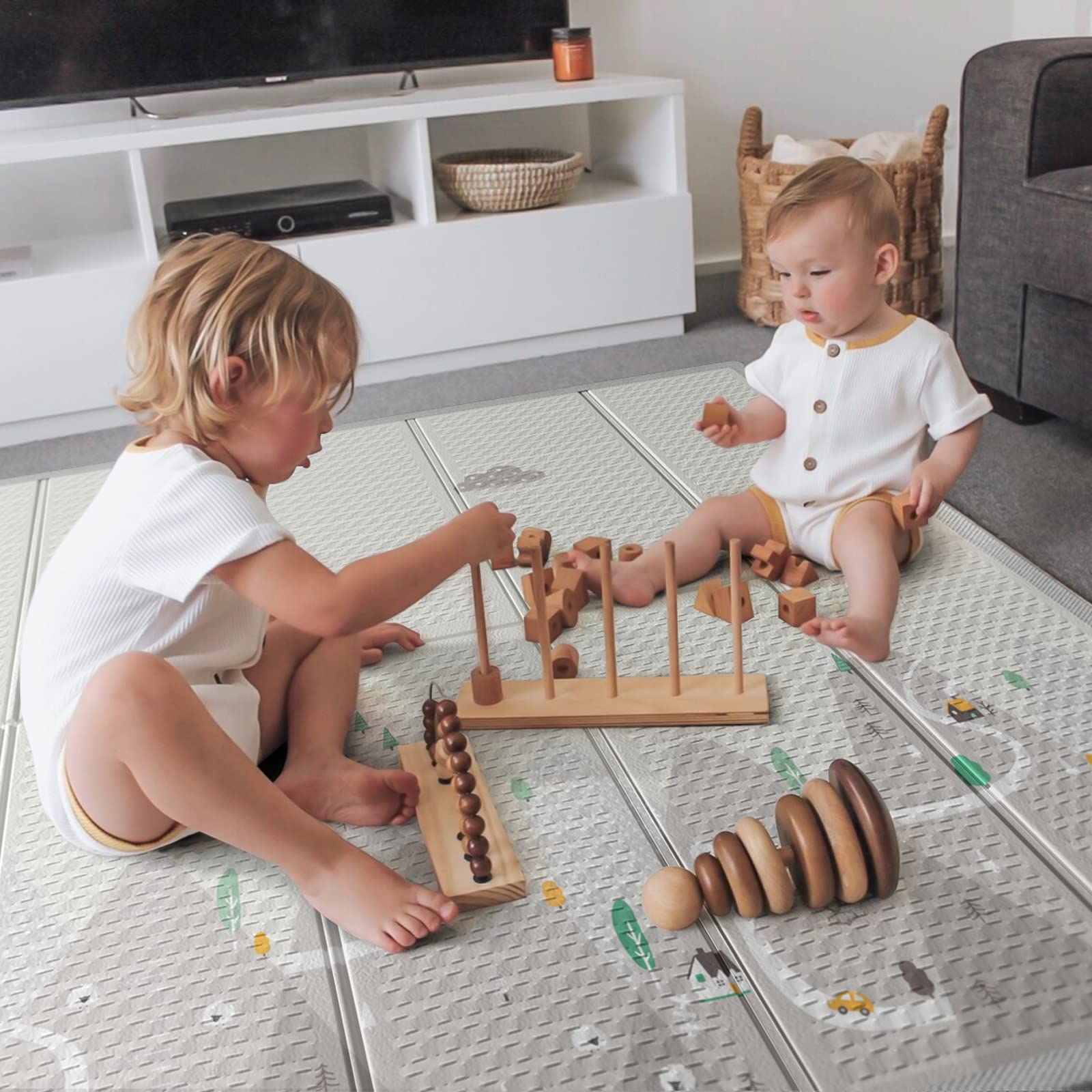 Baby Play Mat, 59"x59" Foldable & Reversable Large Baby Mat, 0.4" Thick Waterproof Foam