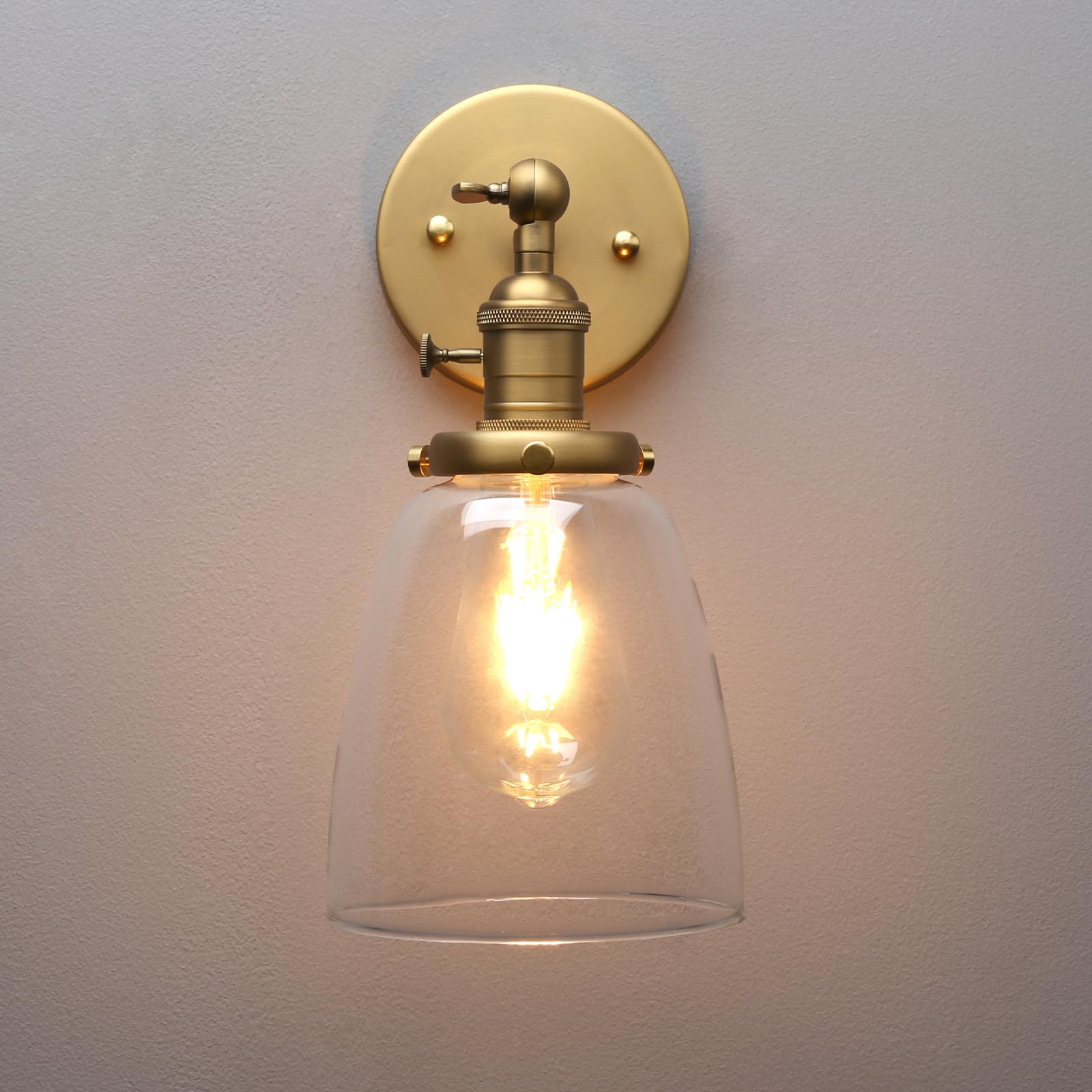 Industrial Vintage Sconce with Oval Cone Clear Glass Shade 1 Light Single Sconce