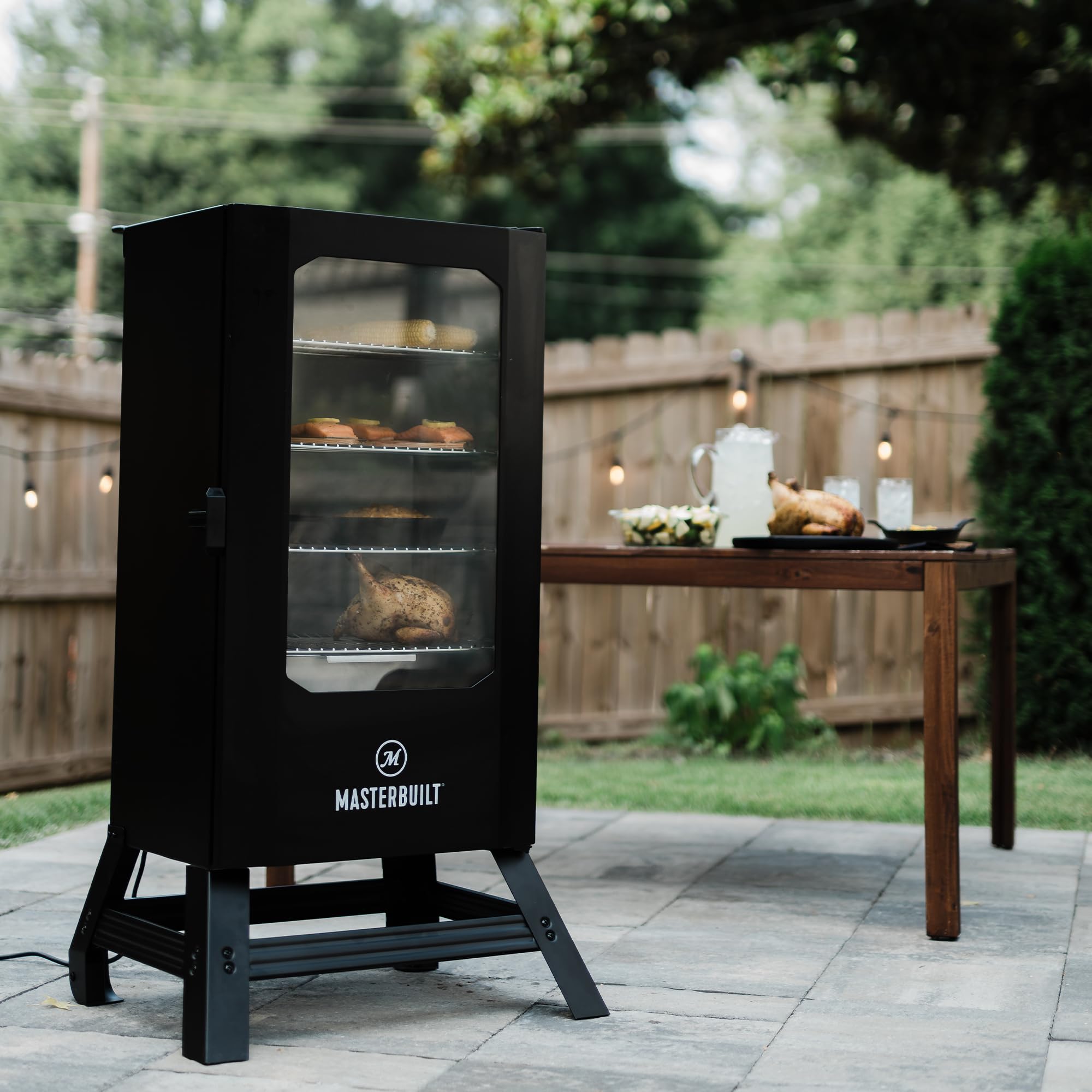 30-inch Digital Electric Vertical BBQ Smoker with Leg Kit, Side Wood Chip Loader