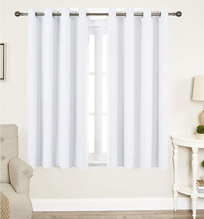 White Cotton Curtains - Solid & Thick Window/Door Curtains 96 Inch Long
