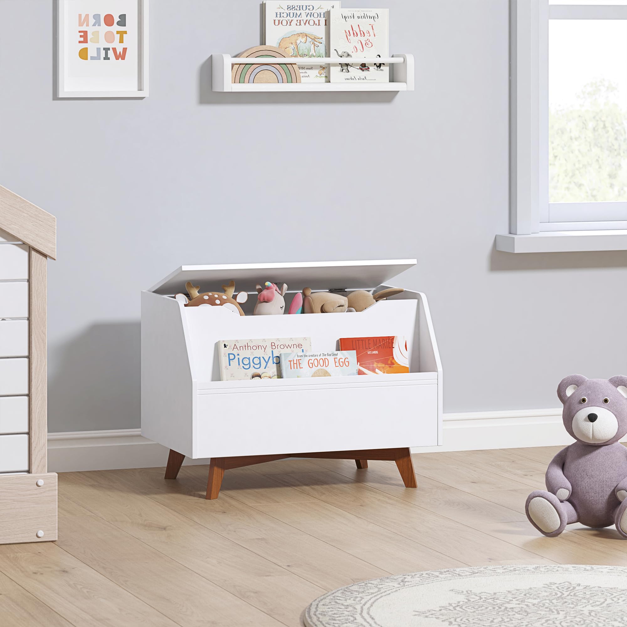 Kids Toy Box, Wooden Toy Chest, Kids Storage Organizer Bench with Front Book Storage