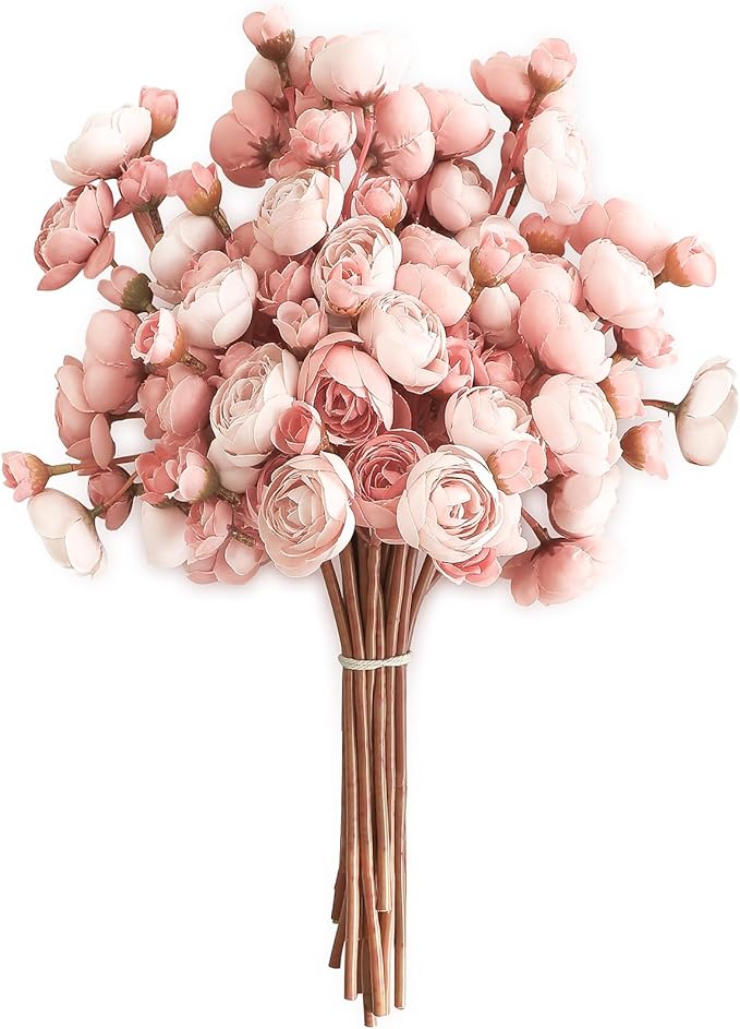 Ranunculus Artificial Flowers 18 Pcs Blush Faux Silk Mini Ranunculus Bulk Fake Wedding