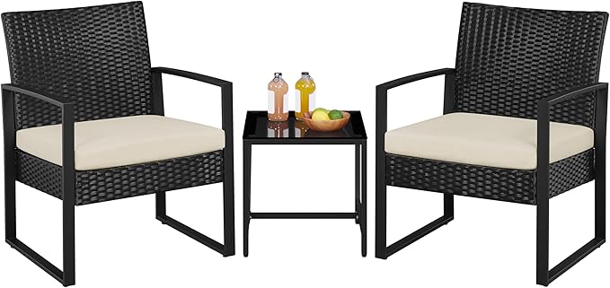 3 Pieces Rattan Bistro Set, Indoor/Outdoor Wicker Patio Modern Conversation Furniture