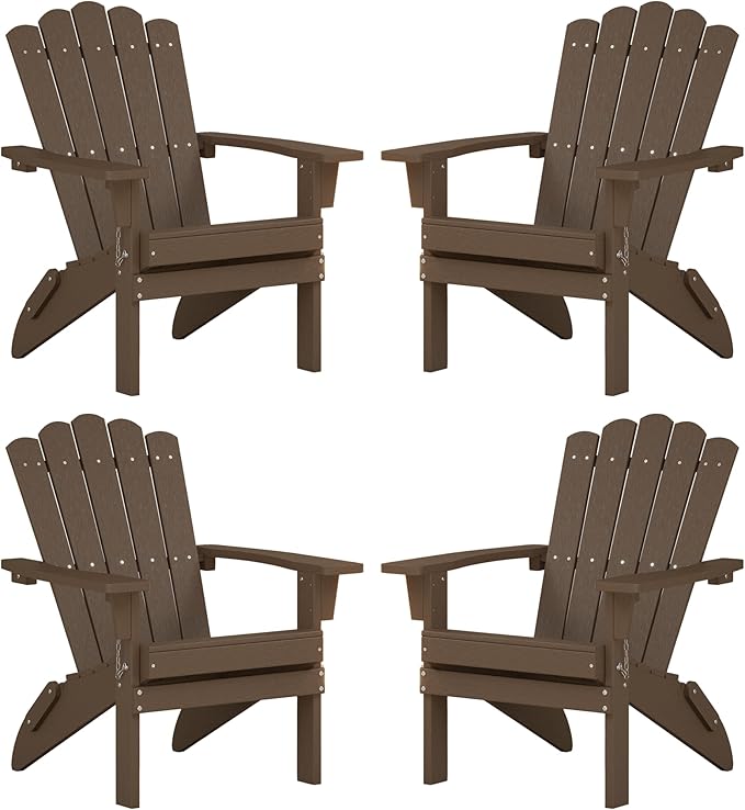Folding HDPE Adirondack Chair Set of 4, Weather-Resistant Patio Chair