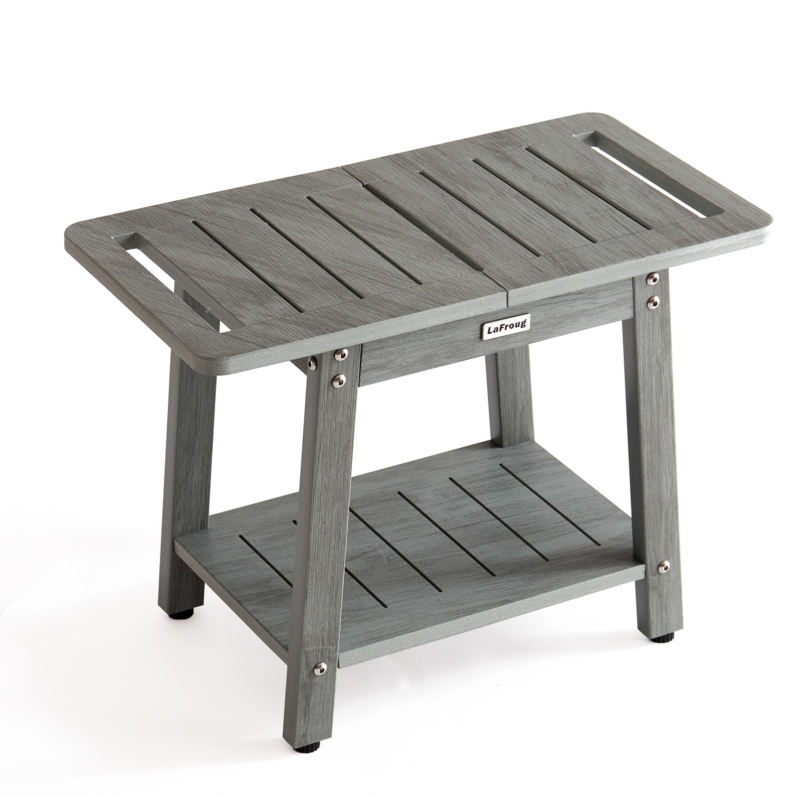 LaFroug Large Shower Bench, Heavy Duty HDPS Shower Stool for Inside Shower, 2 Tier Shower Chair Seat with Shelf for Bath, Waterproof Shower Foot Rest for Shaving Legs with Adjustable Feet, Gray