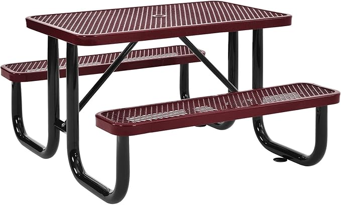 4 ft. Expanded Metal Rectangular Outdoor Steel Picnic Table, Red