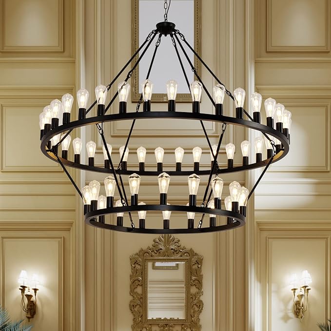 48 Inch Black Extra Large Wagon Wheel Chandelier