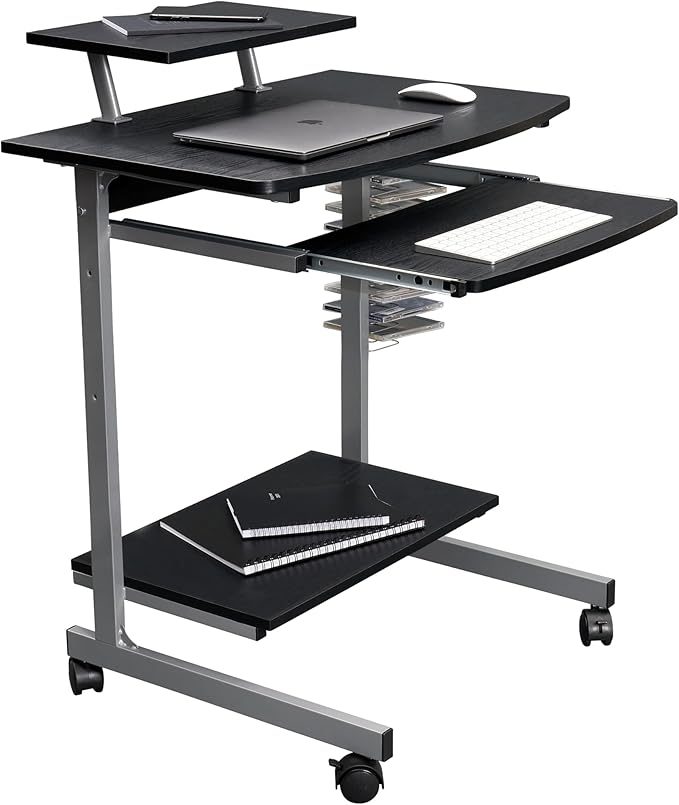 Rolling Mobile Computer Desk/Cart with Storage Shelves