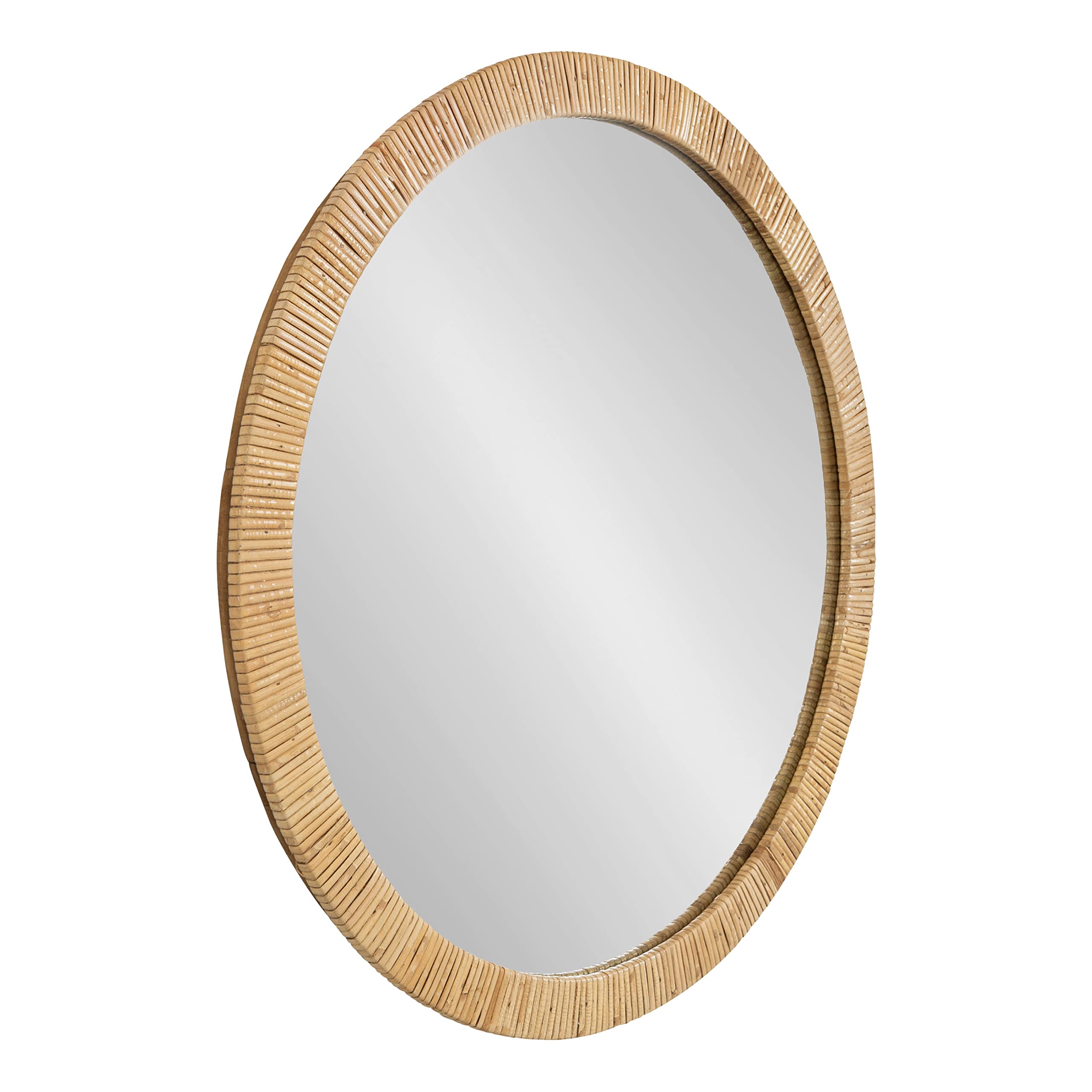 Rahfy Boho Round Rattan Mirror, 28 Inch Diameter, Natural Wood,Bathroom Vanity Mirrors